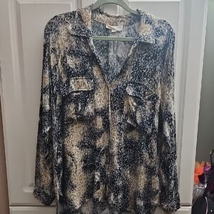 Lovestitch Blue and Cream Patterned Blouse